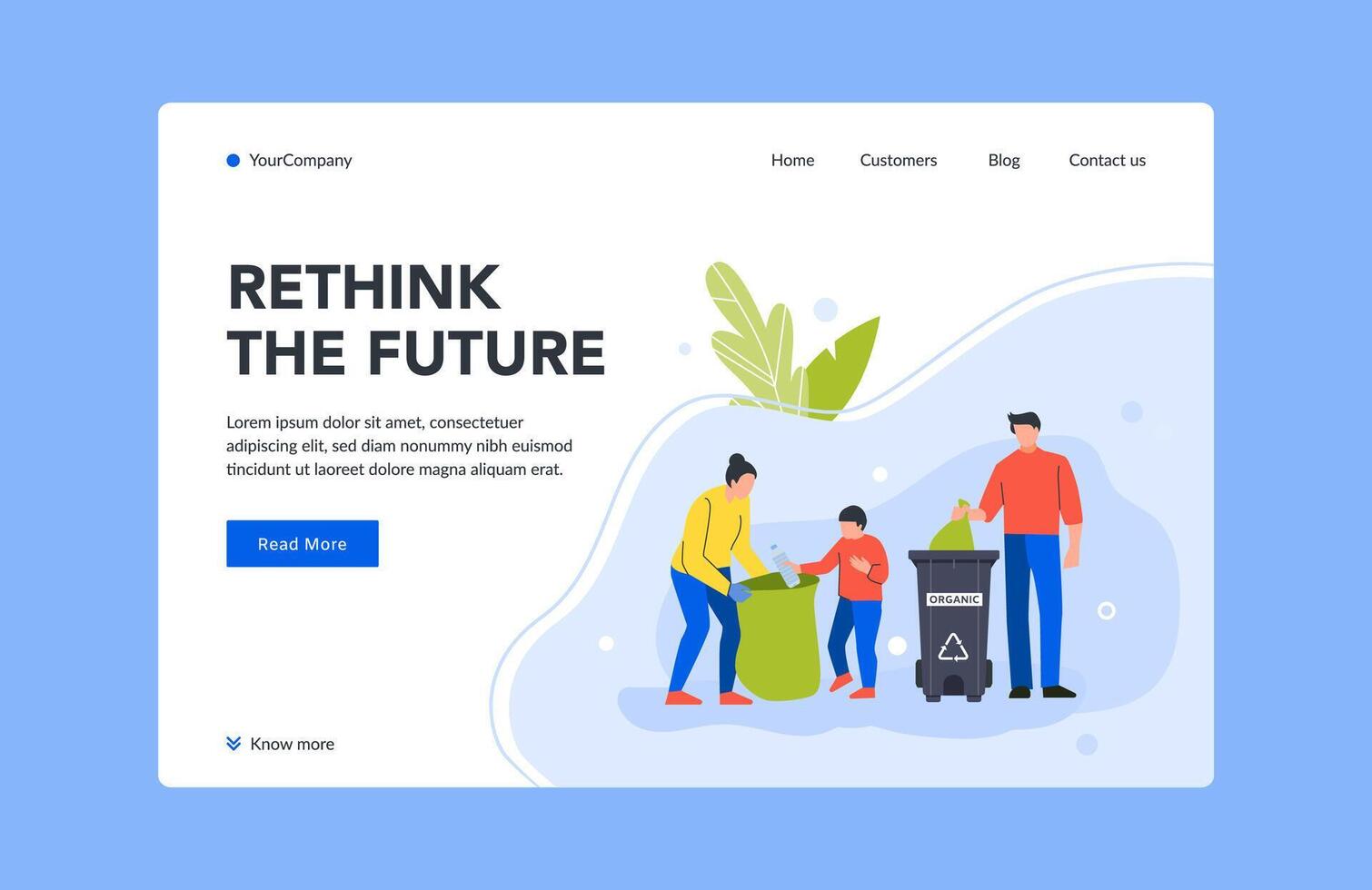 Rethink future landing page collect trash in bin vector