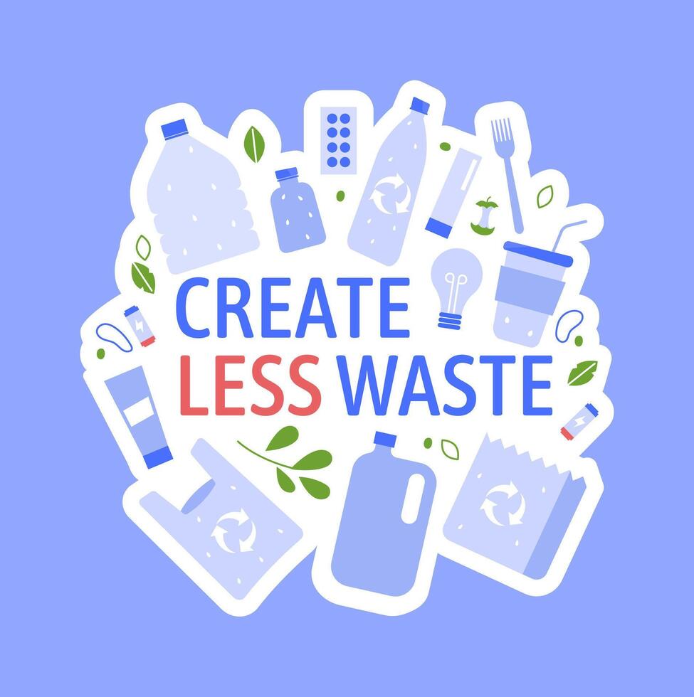 Create less waste concept. zero waste, plastic waste vector