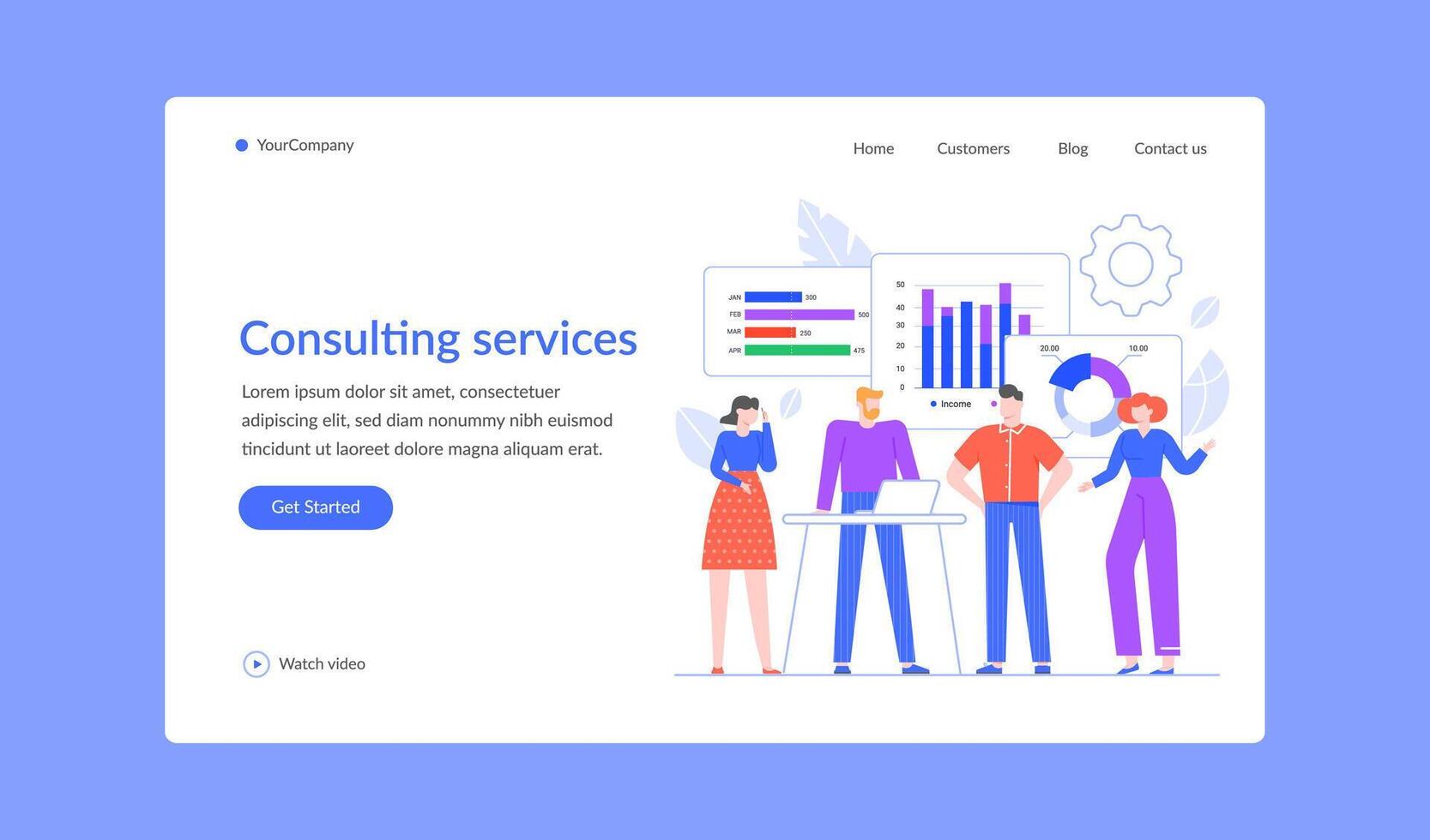 Consulting service for business, professional team landing page vector
