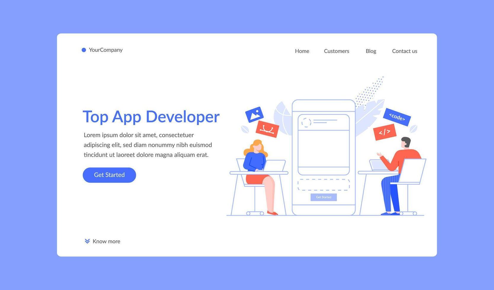 Top app developer work or write script landing page vector