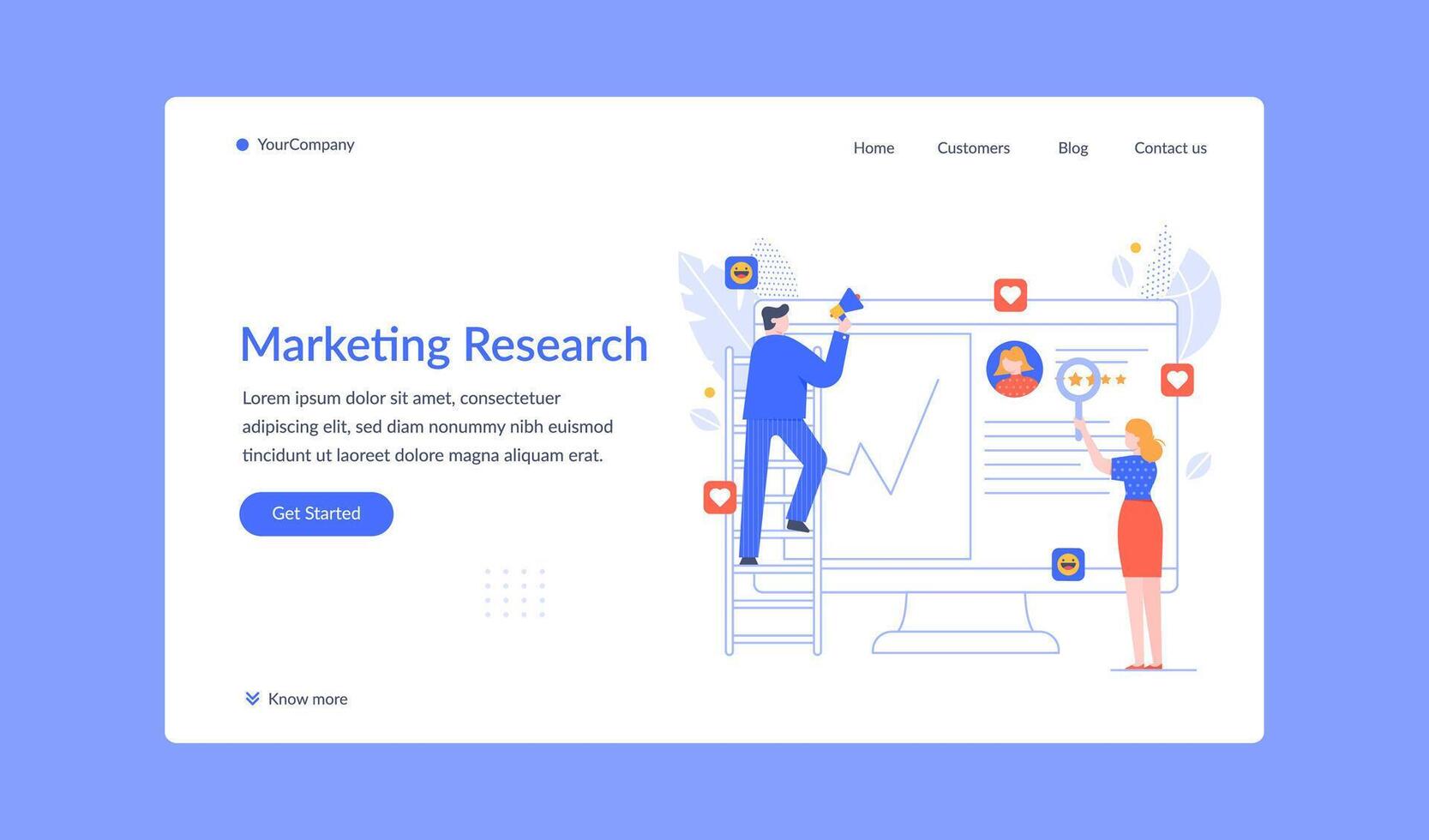 Landing page marketing researh, business team working vector