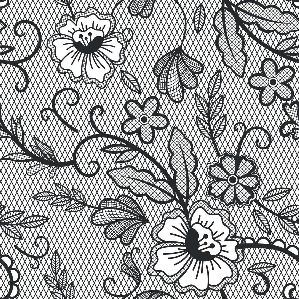 Lace seamless pattern. Vintage lace decorative pattern, embroidered textile floral ornament. Cotton doily background illustration vector