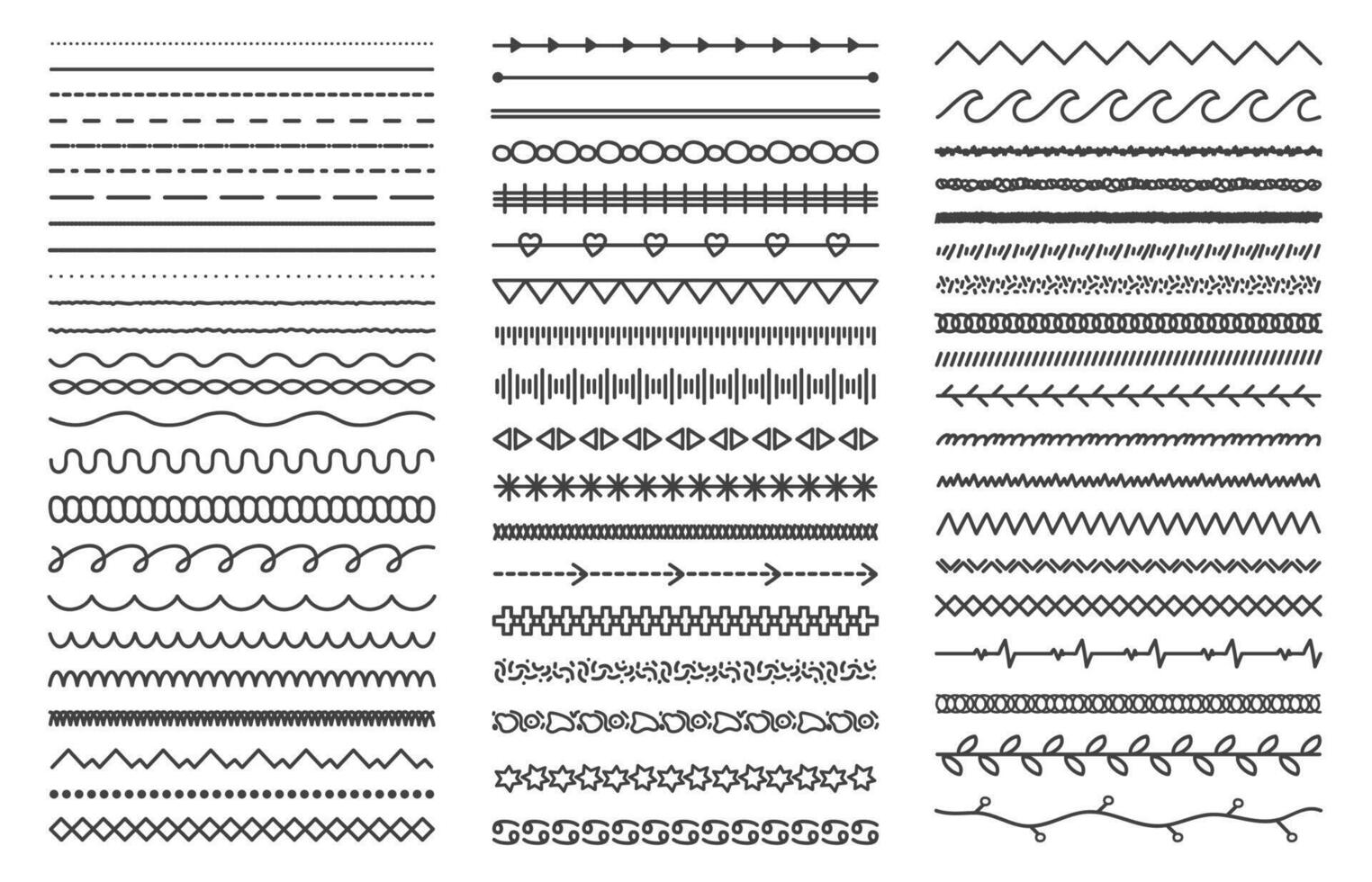 Hand drawn doodle dividers. Abstract doodle lines, decorative pencil strokes. Outline sketched dividers illustration set vector