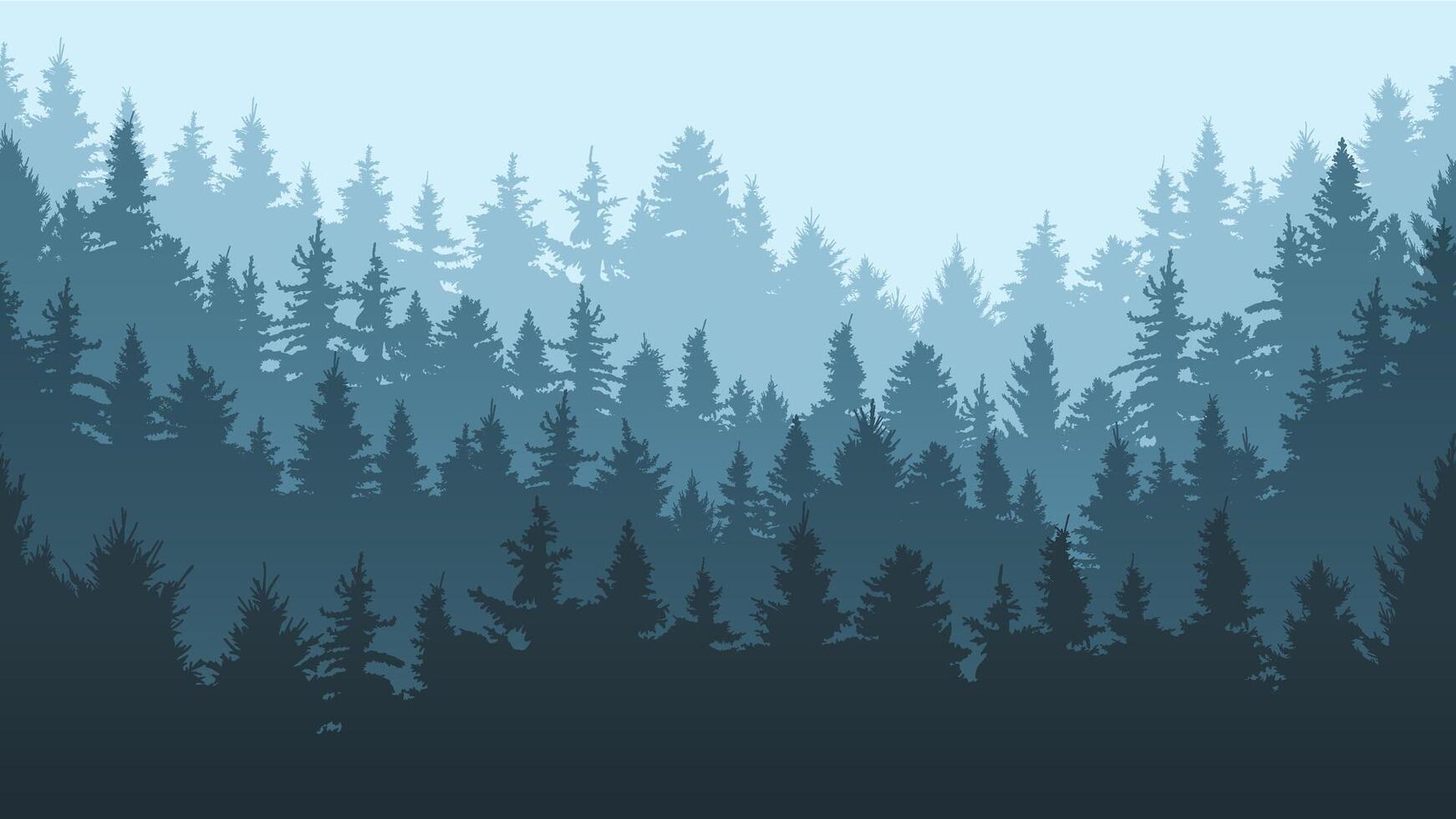 Pine forest landscape. Evergreen spruce tree park view, coniferous forest landscape background illustration. Nature evergreen woods panorama vector