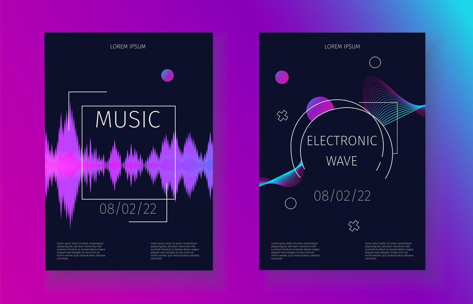 Sound waves banner set. Music soundtrack electronic vibration. Futuristic dynamic party invitation cards vector
