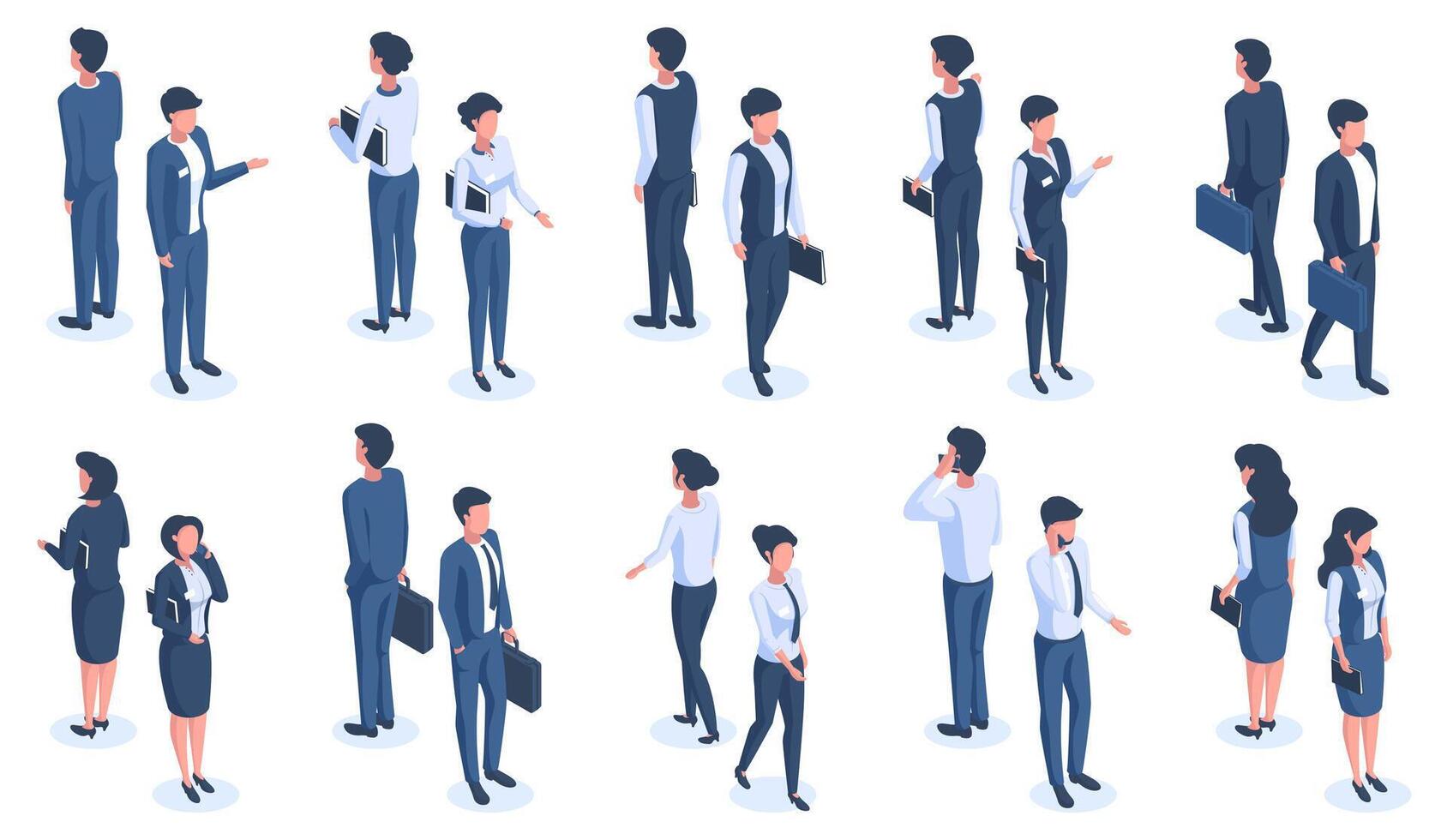 Isometric office people. Male and female 3D business characters, office workers wearing business suits illustration set. Business isometric people vector