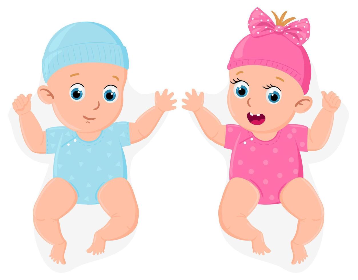 Newborn girl and boy. Cute little male and female babies, blue or pink baby shower symbols isolated illustration. Little baby boy and girl vector