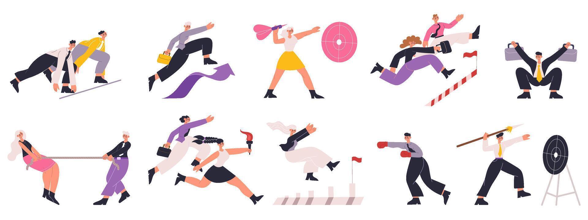Office worker characters professional business corporate competition. Business workers and employees professional competition illustration set. Career competition vector