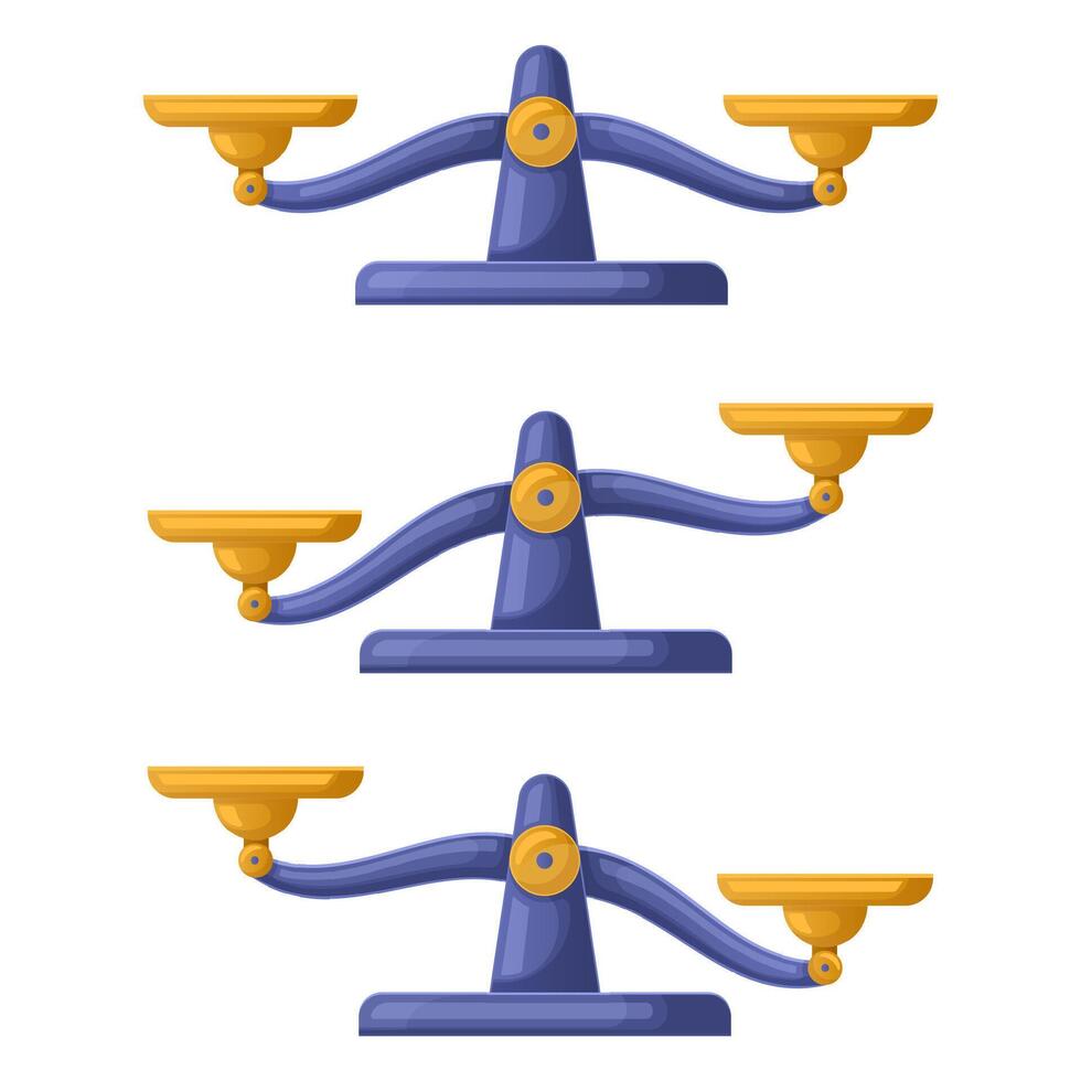 Libra scales imbalanced, weights balance justice concept. Weigher libra scales symbols illustration set. Imbalanced libra scales vector