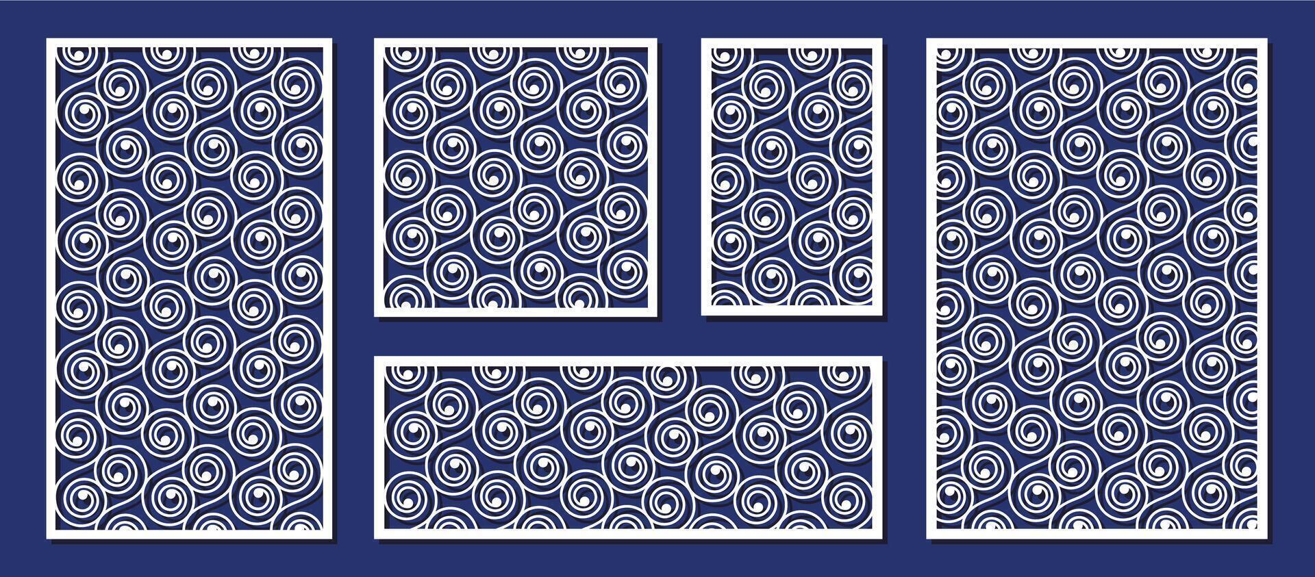 Abstract panels for laser cutting, paper art or wood carving template. Decorative laser cut panels, wood carving or paper art illustration set. Laser cut pattern vector