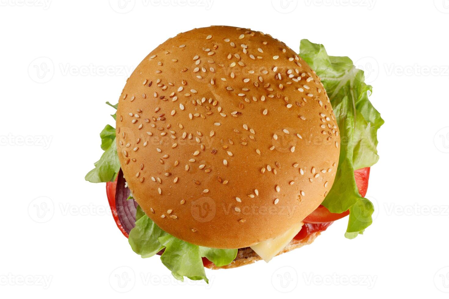 burger isolated top on white. Burger isolated on white background. photo