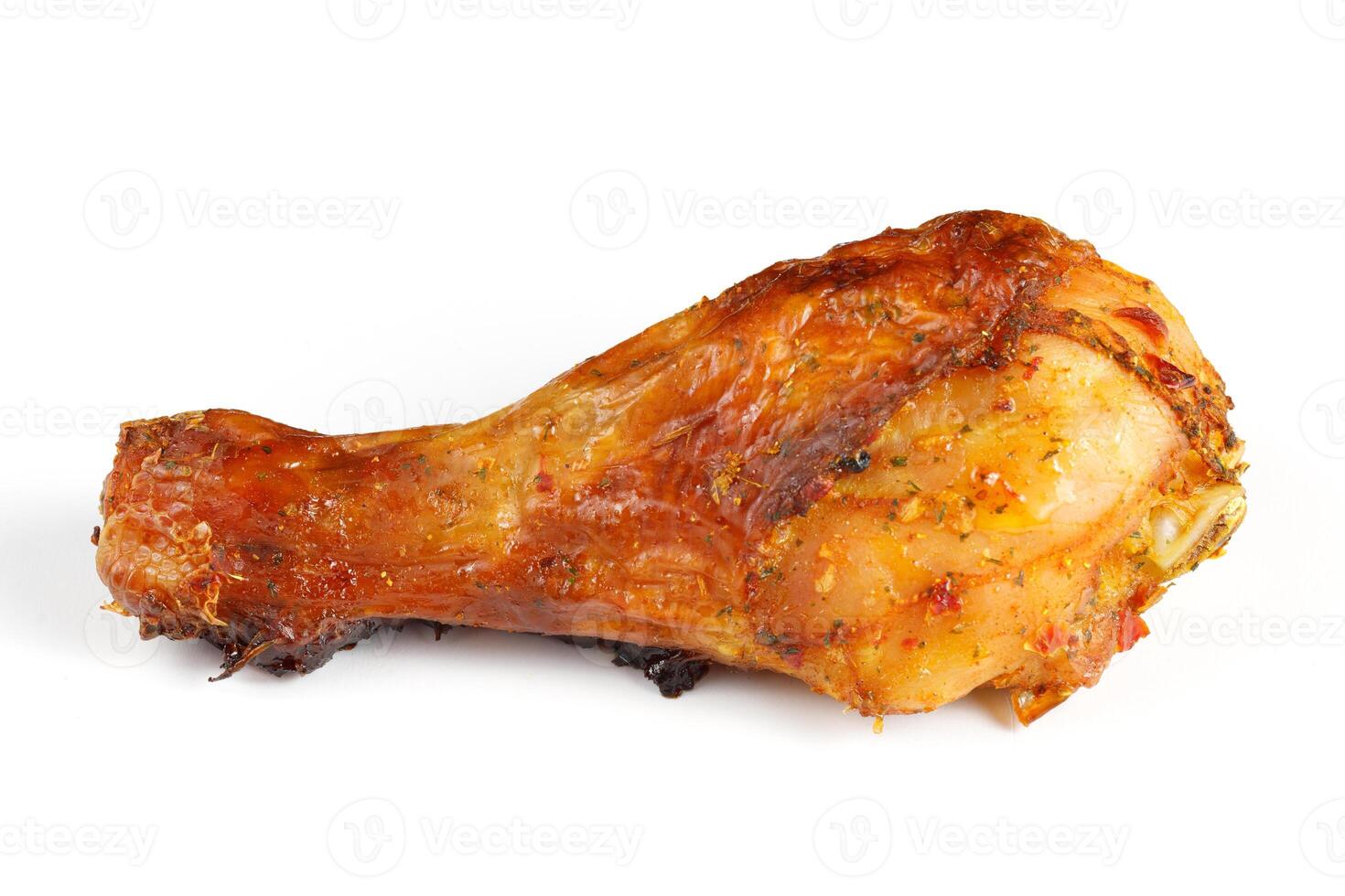 Fried chicken leg on white isolate photo