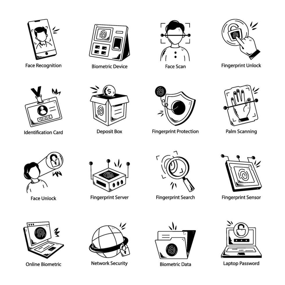 Bundle of Biometric System Linear Icons vector