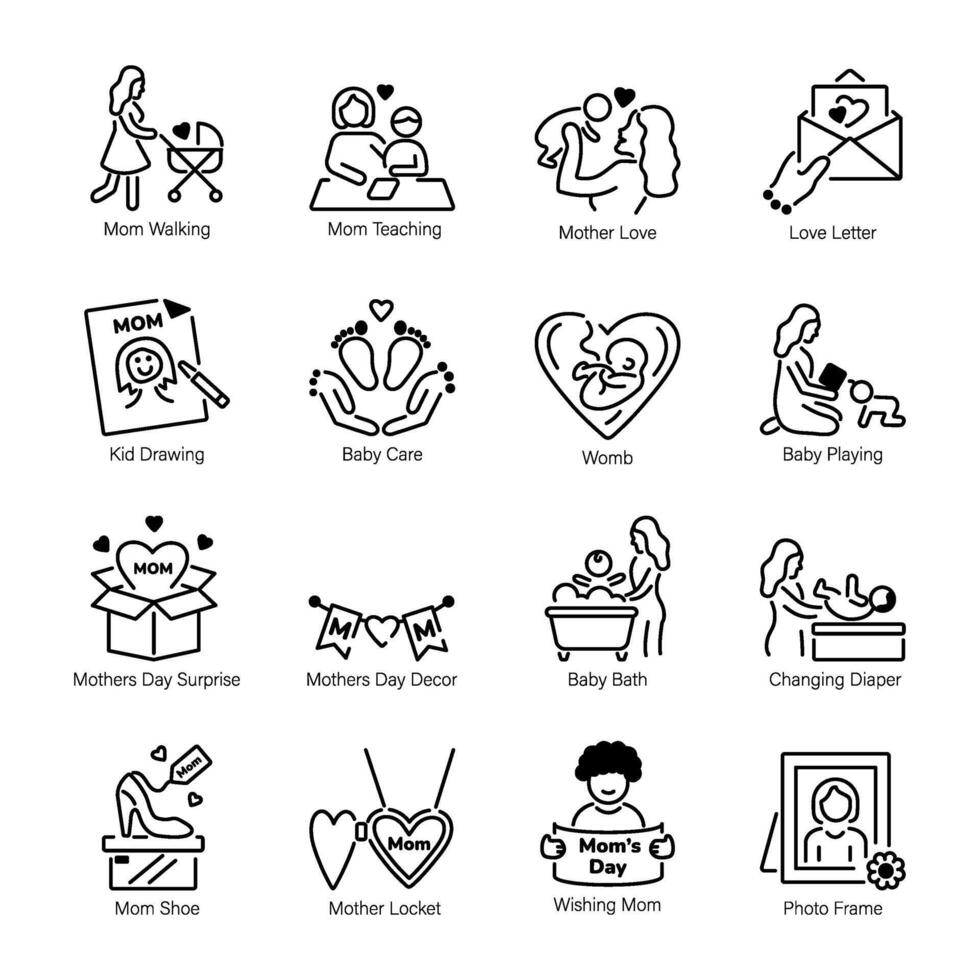 Collection of Motherhood Line Style Icons vector