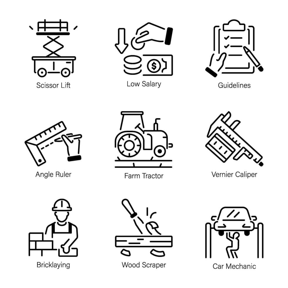 Pack of Labour Day Elements Linear Icons vector