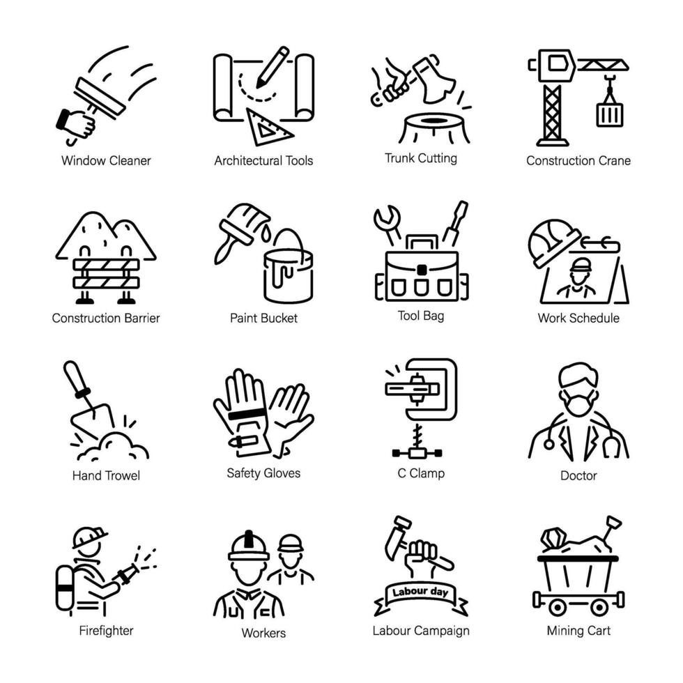 Set of Workers Day Linear Icons vector