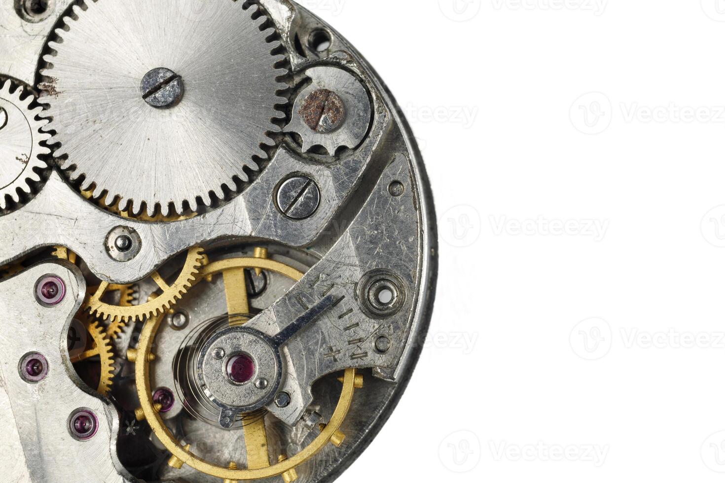 Clock mechanism close-up. Close-up of the old gears isolate photo