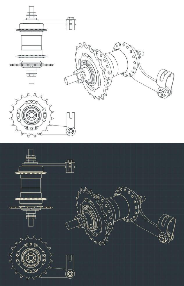 Coaster brake hub blueprints vector
