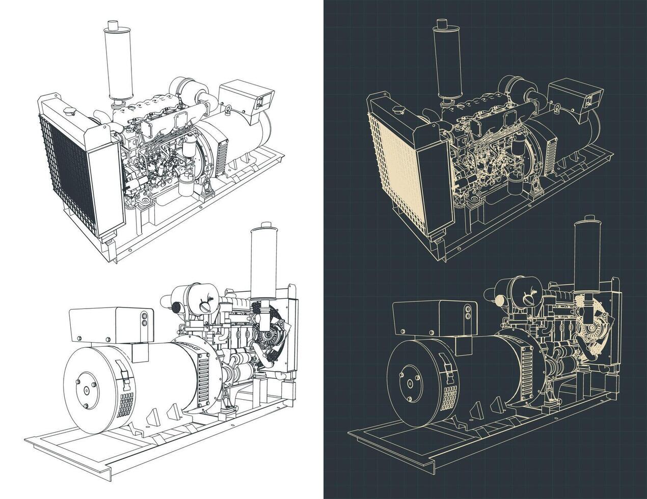 Diesel generator drawings vector