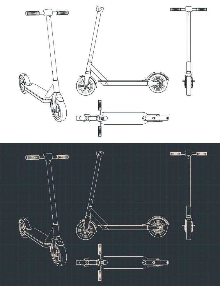 Electric scooter blueprints vector
