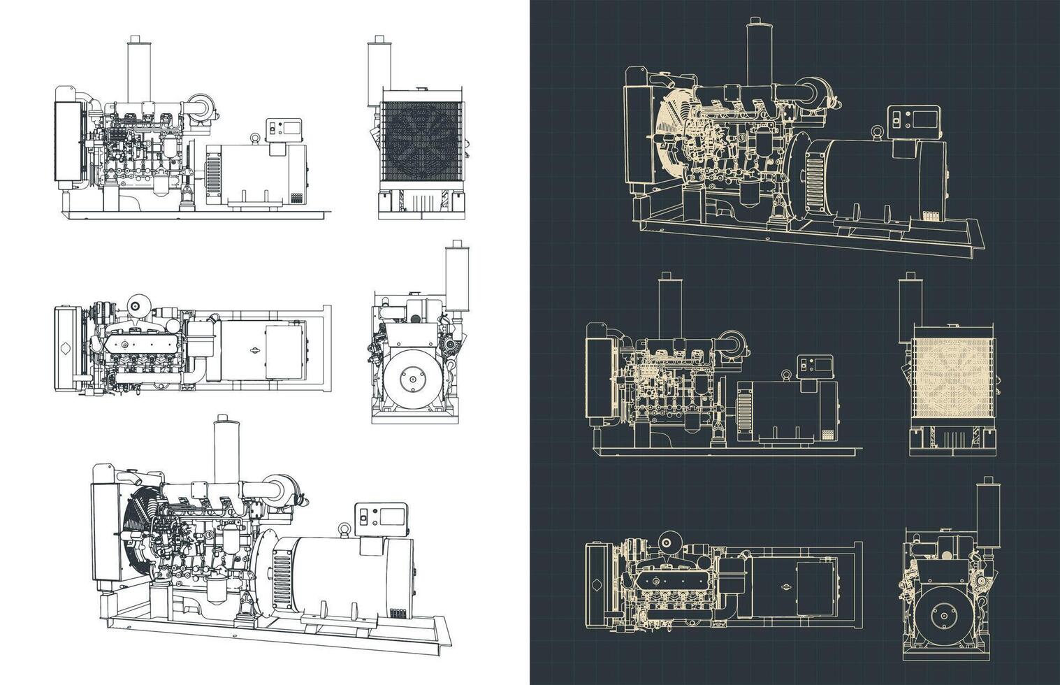Diesel generator blueprints vector