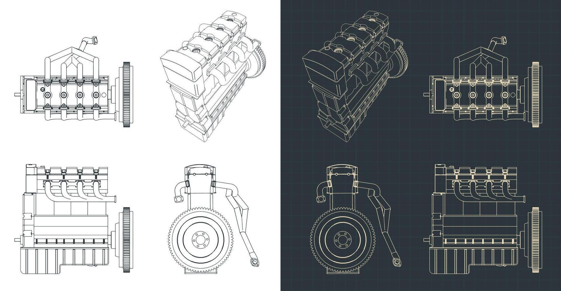 Four-stroke car engine drawings vector