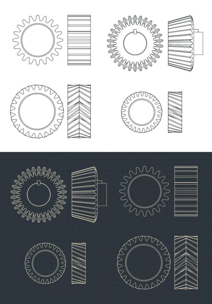 Various gears blueprints vector