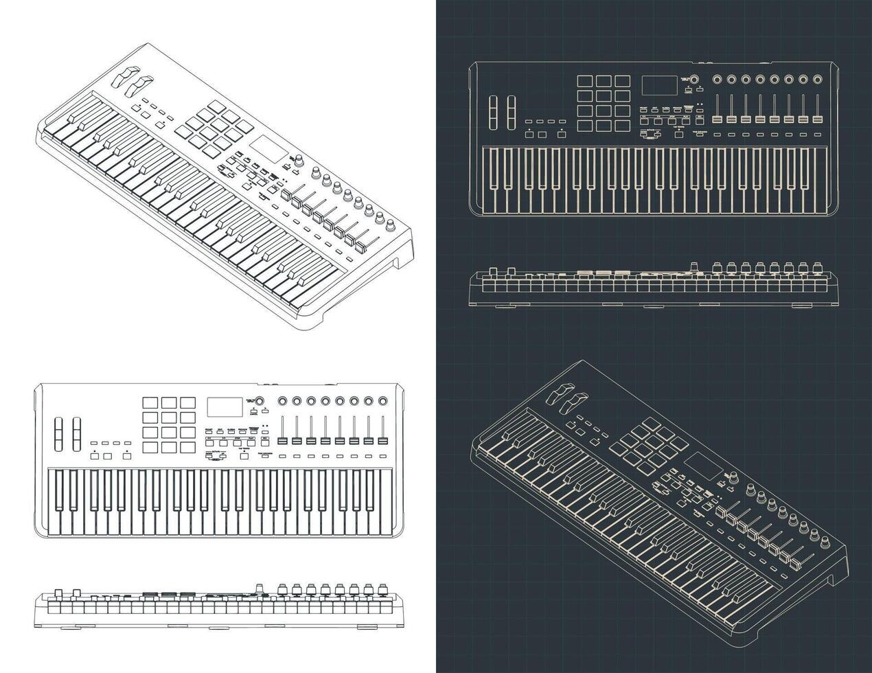 MIDI controller keyboard blueprints vector