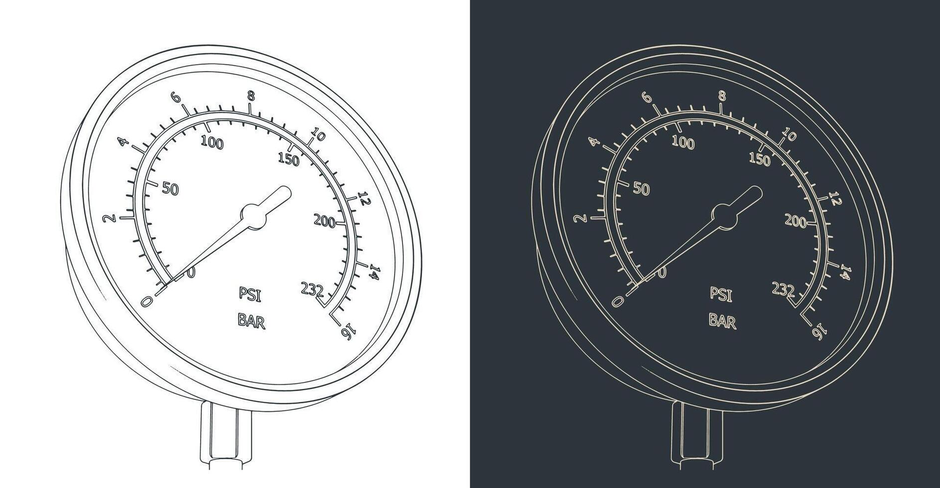Pressure gauge drawings vector