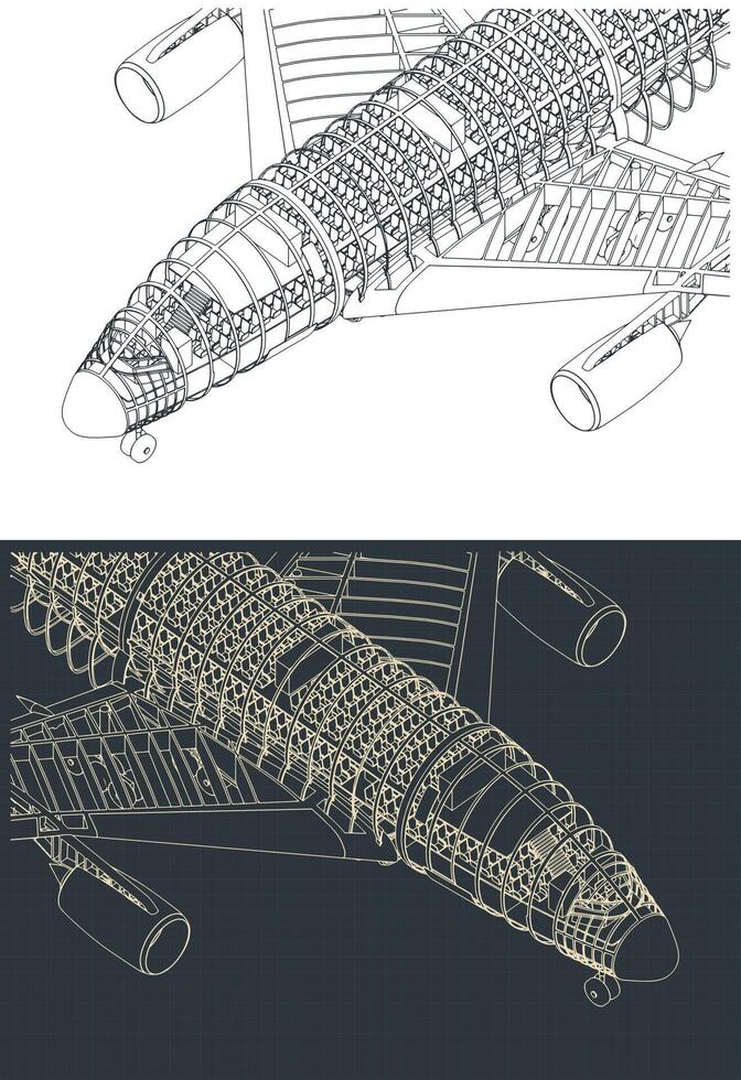 Passenger aircraft blueprints vector