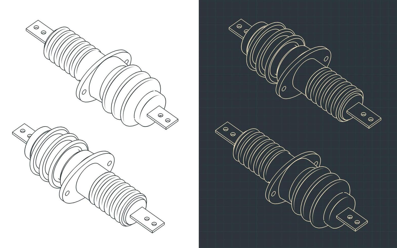 High-voltage isolator isometric blueprints vector