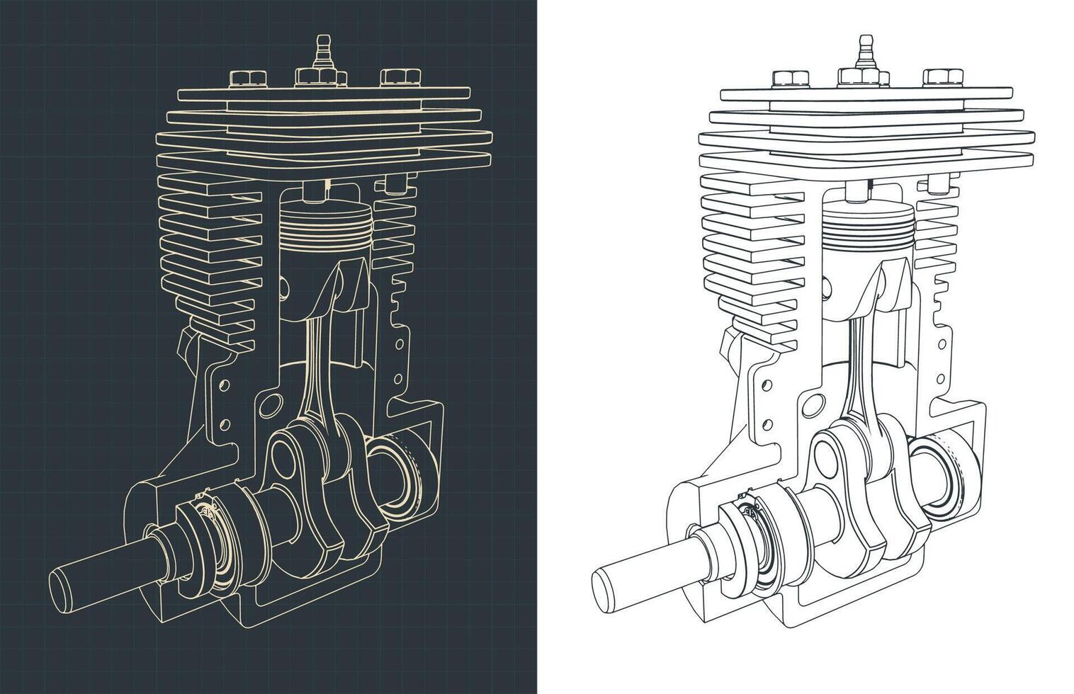 Two-stroke engine drawings vector