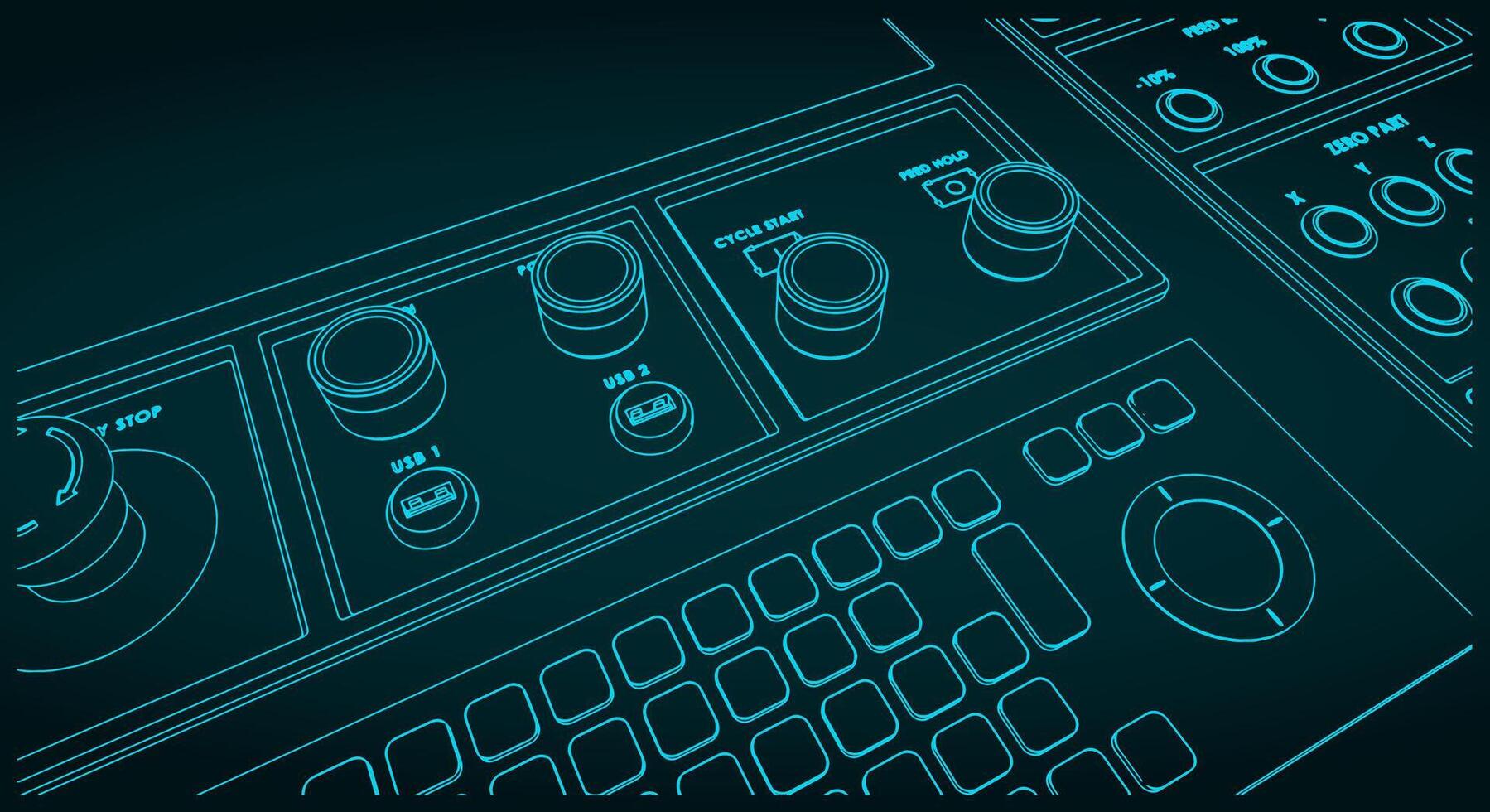 CNC control panel close up vector
