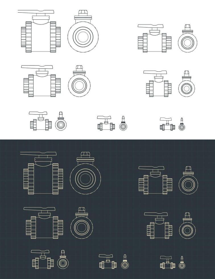 Ball valves blueprints set vector
