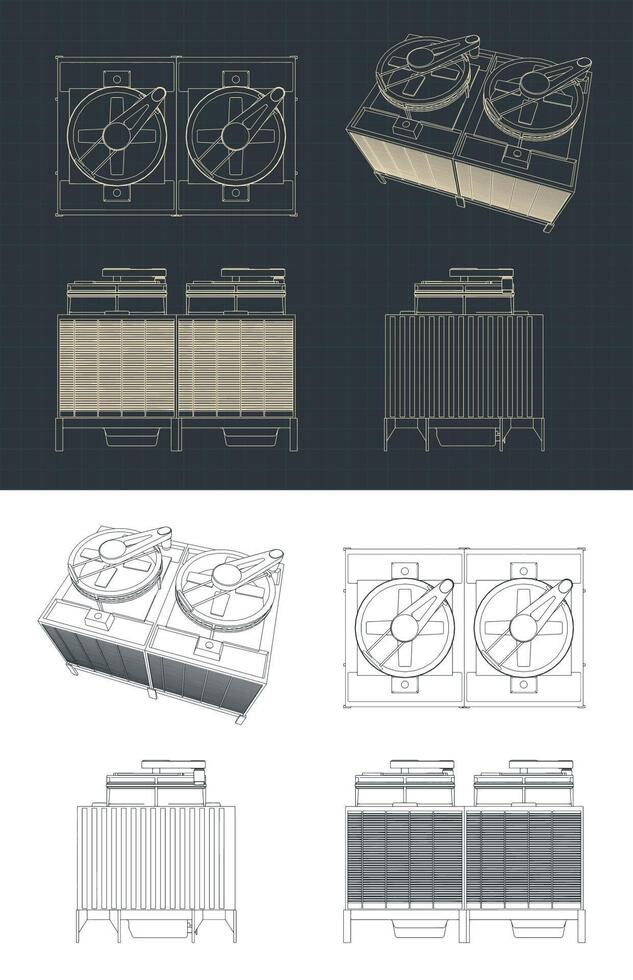 Cooling tower blueprints vector