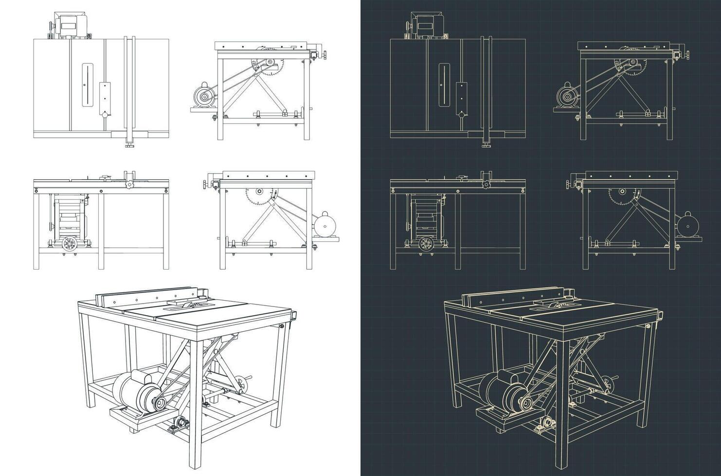 Professional table saw drawings vector