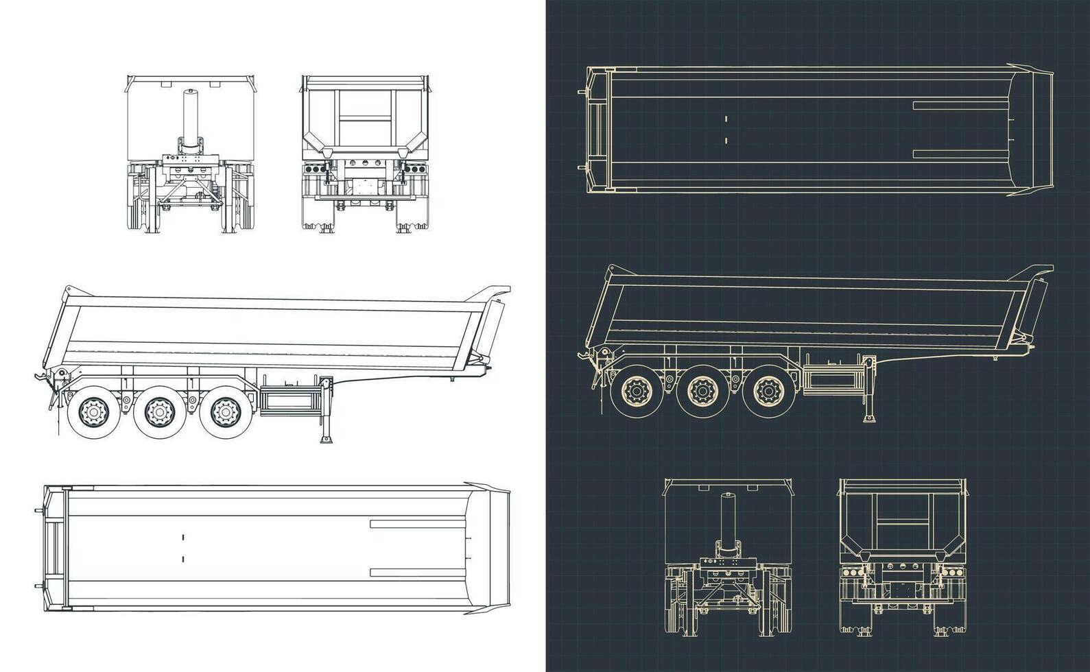 Tipper semi trailer blueprints vector