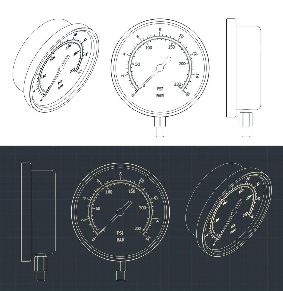 Pressure gauge blueprints vector