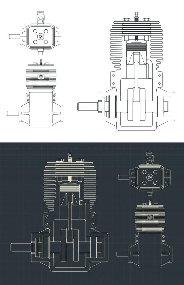 Two-stroke engine blueprints vector