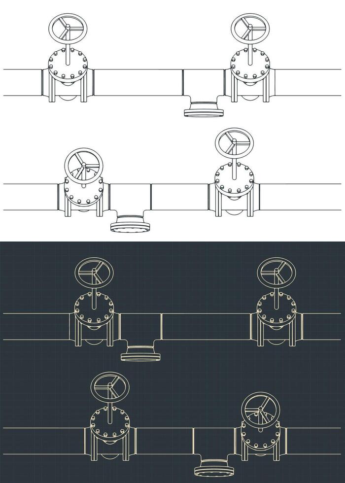 Pipes and valves blueprints vector