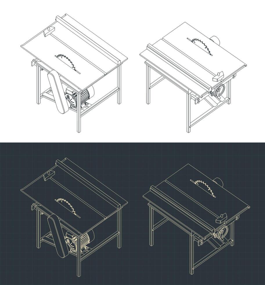 Table saw isometric drawings vector