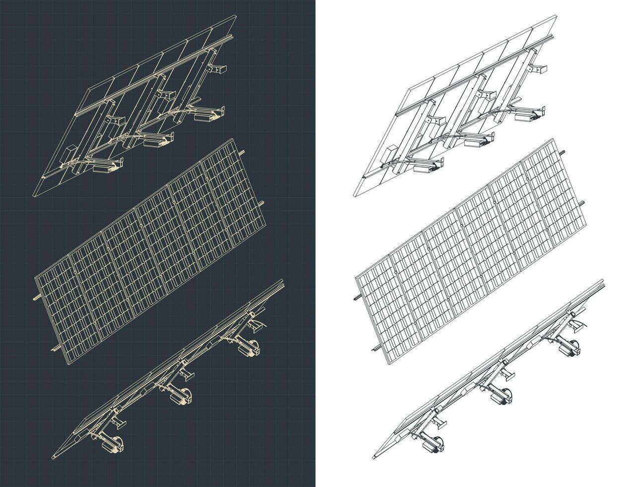 Solar panel with fasteners isometric blueprints vector