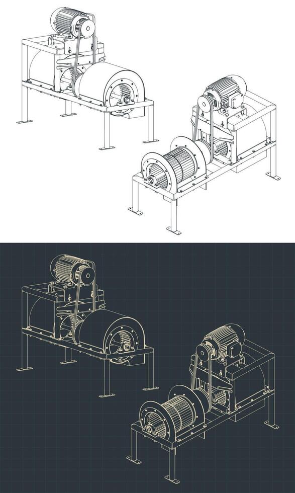 Industrial centrifugal air blower blueprints vector