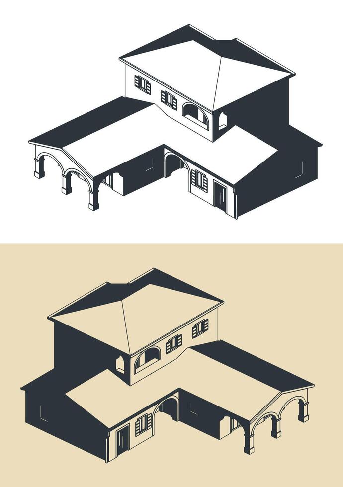Mansion isometric illustrations vector