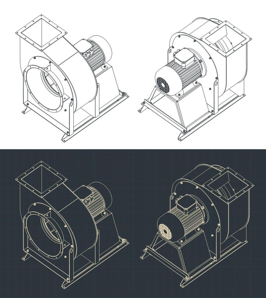 Centrifuge air blower isometric blueprint vector