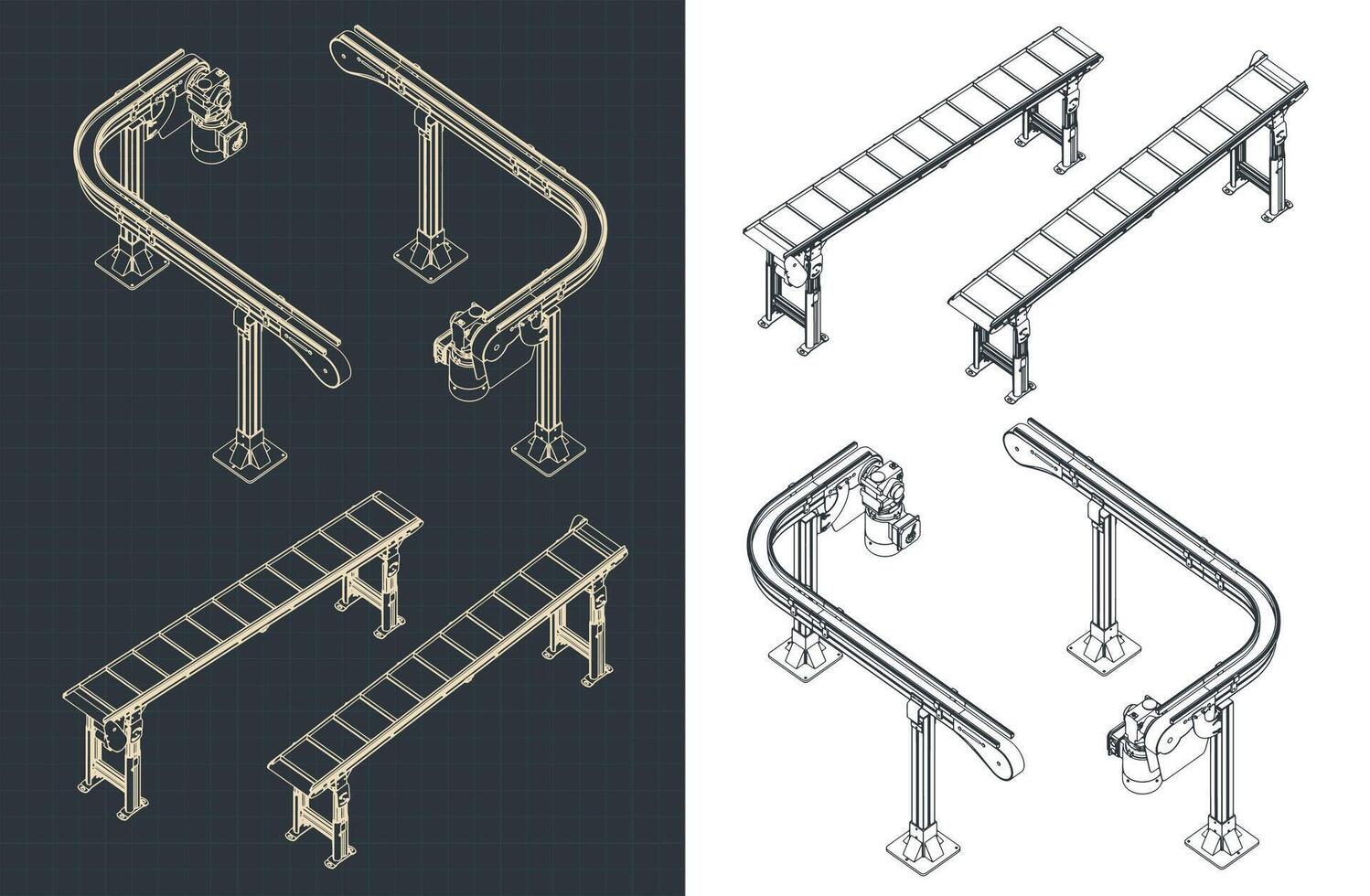 Conveyor isometric drawings mini Set vector