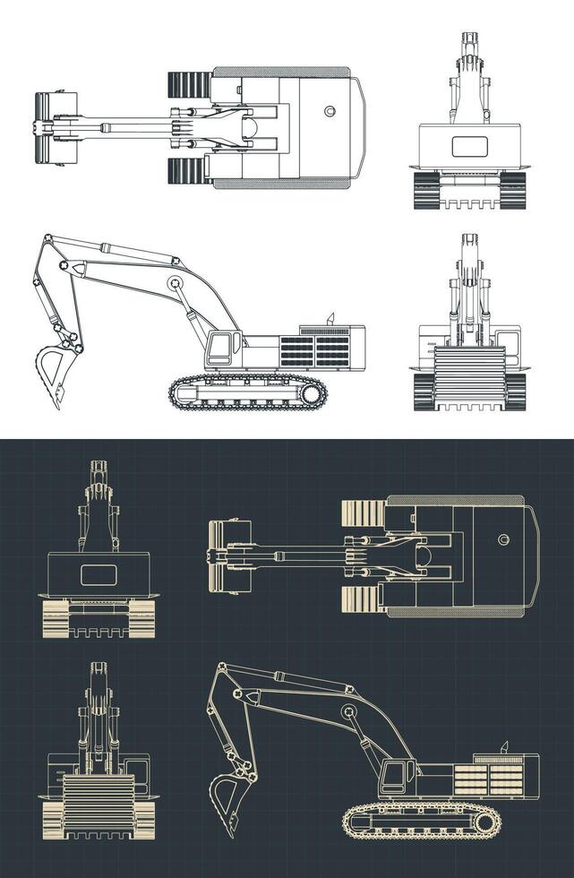 Powerful excavator blueprints vector