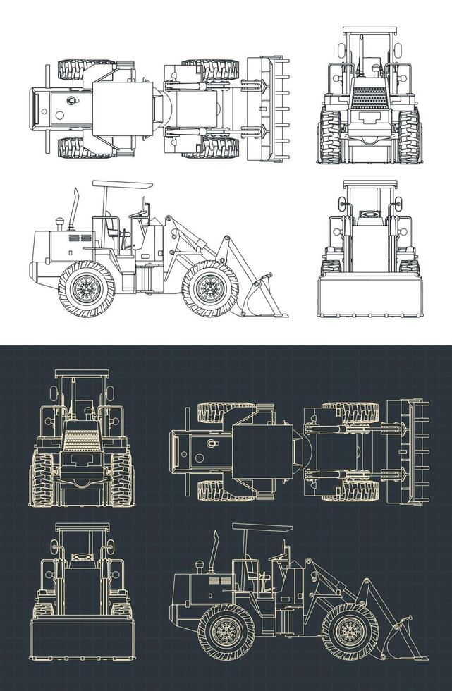 Wheel loader blueprints vector
