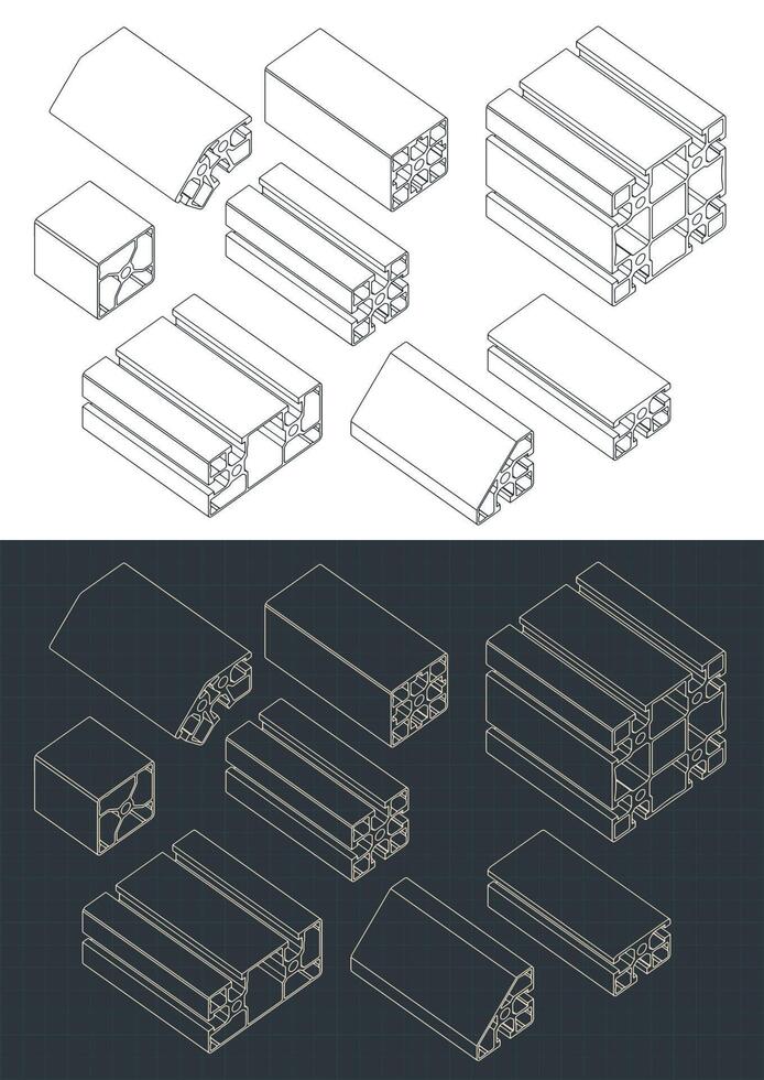 Frame extrusions set isometric blueprints vector
