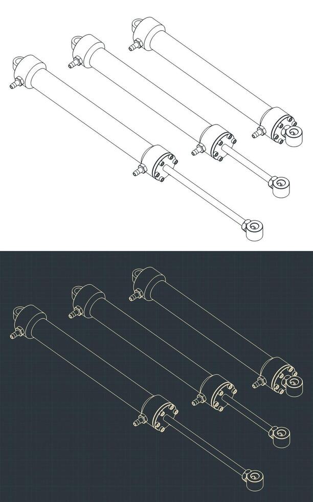 Hydraulic cylinder isometric blueprints vector